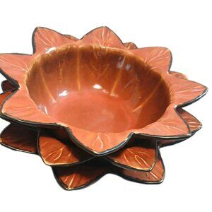 Roscher & Co Leaf Brick Brown 3 Ceramic Soup Cereal Bowl Petal Edge 9" Wide